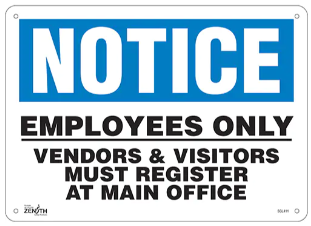 "Employees Only" Sign, 10" x 14", Plastic, English