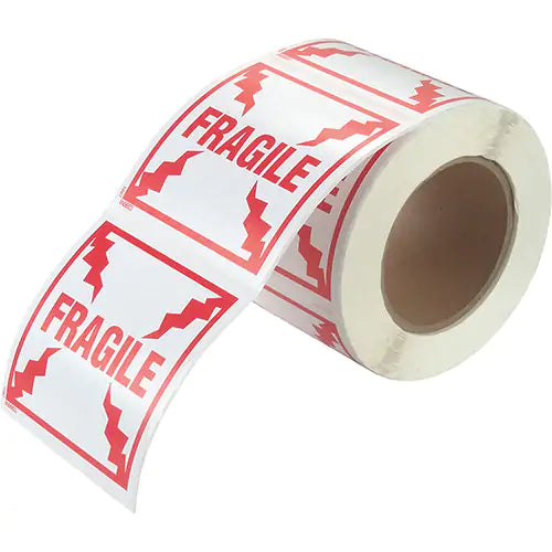 "Fragile" Special Handling Labels, 4" L x 4" W, Red on White